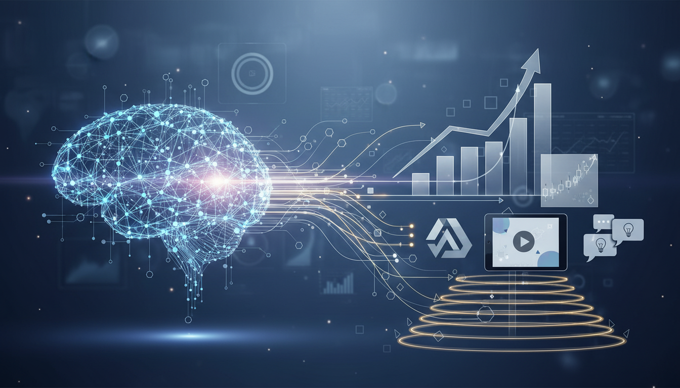 Изображение, концептуализирующее использование Midjourney для создания маркетинговых материалов с помощью ИИ.