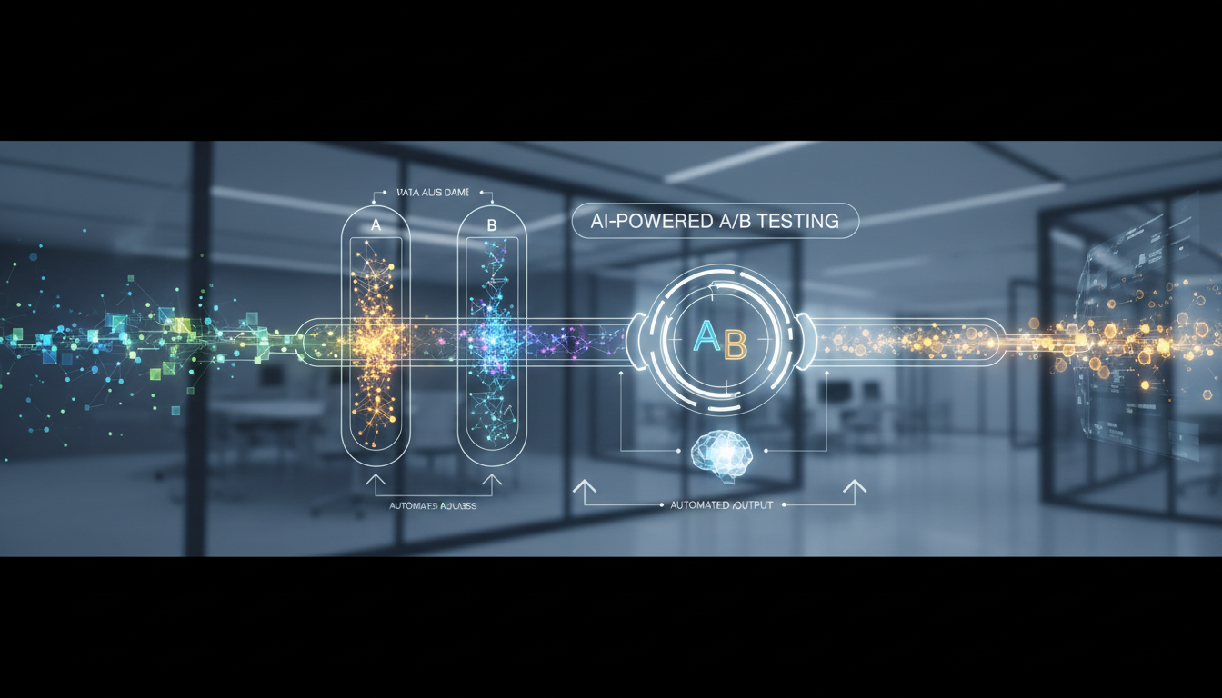 Диаграмма, показывающая процесс A/B тестирования с ИИ: от генерации гипотез до непрерывной оптимизации