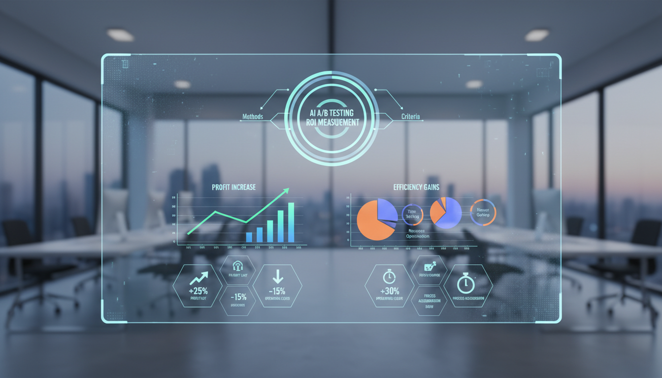 Изображение демонстрирует аналитический дашборд с графиками и метриками, показывающими эффективность A/B тестирования с ИИ.