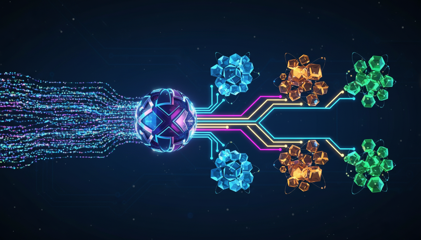 Изображение демонстрирует процесс кластеризации ключевых слов с использованием ИИ