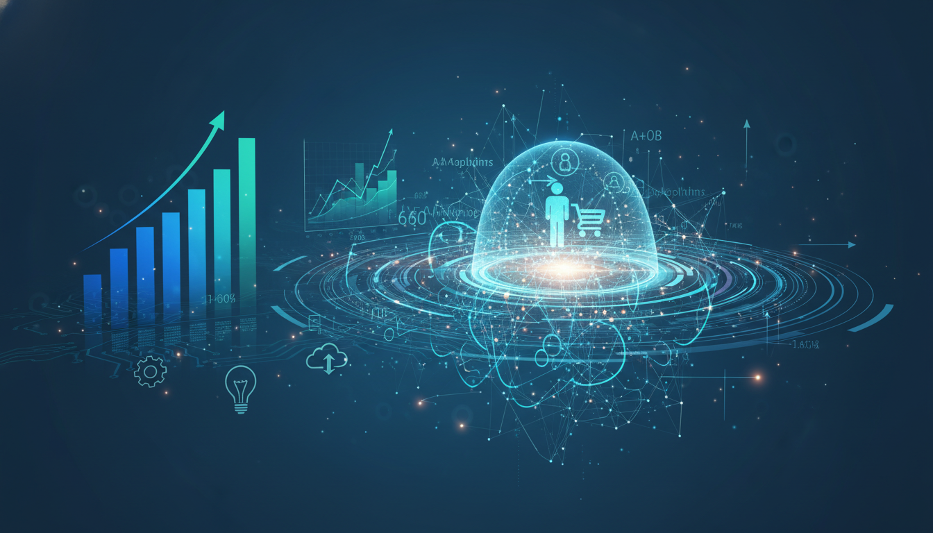 Иллюстрация предиктивной аналитики в маркетинге, показывающая анализ данных и прогнозирование поведения клиентов.